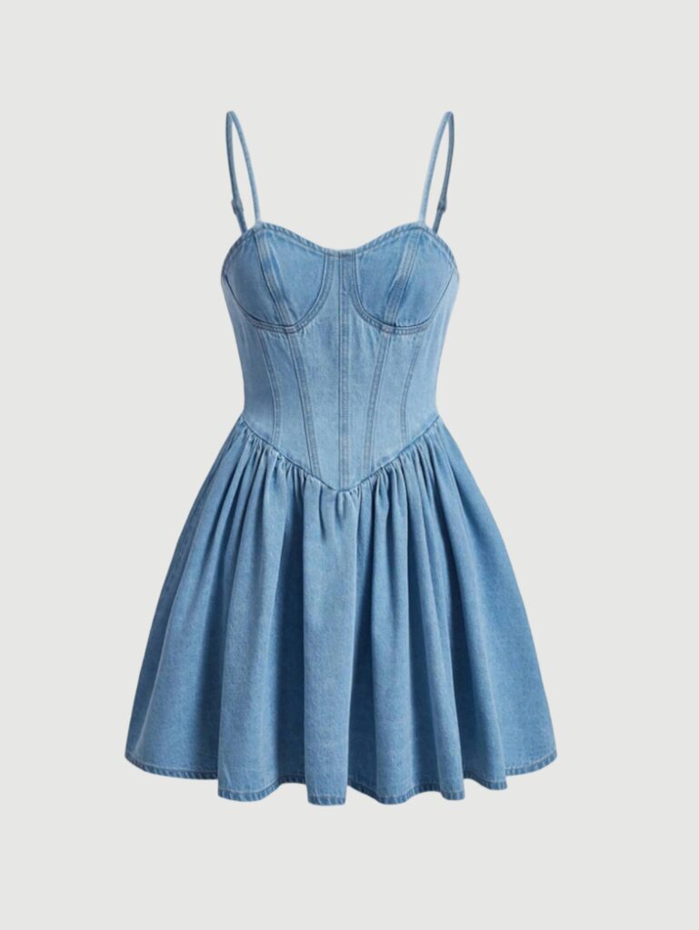 Women's Summer Sexy Ruched Denim Strap Dress