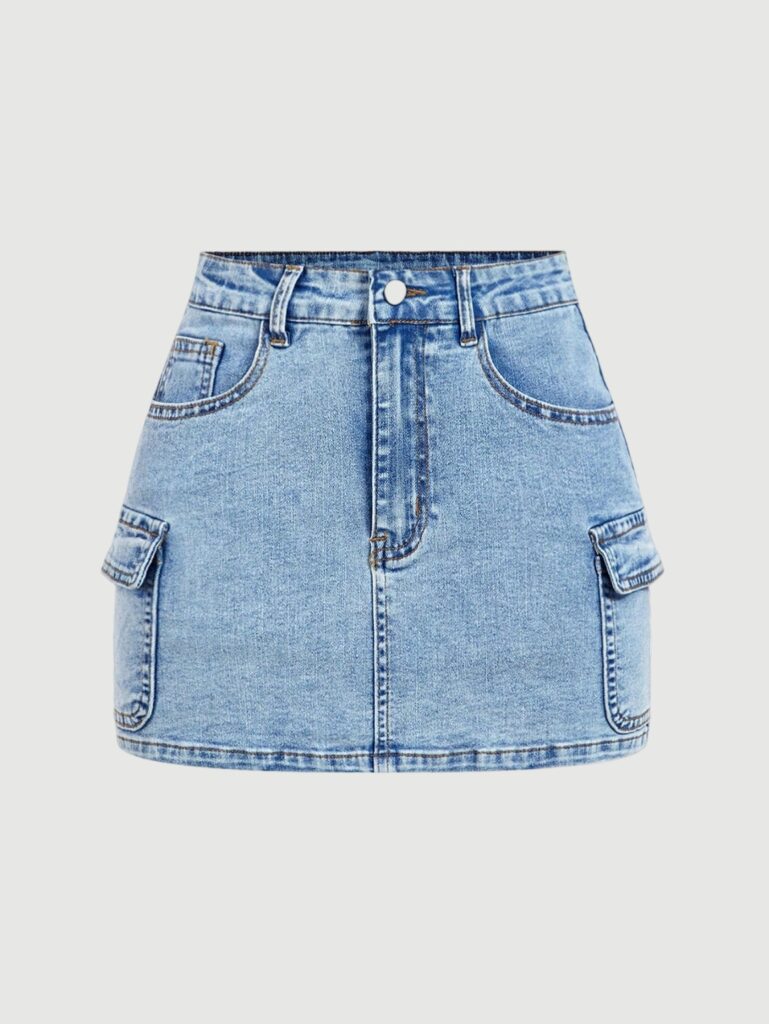 Women Buttoned Denim Skirt With Pockets For Summer Mini Cargo Skirts