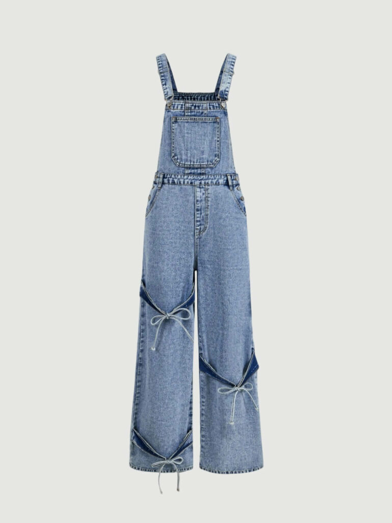 Women's Adjustable Straps Loose Multi Pocket Denim Jumpsuit