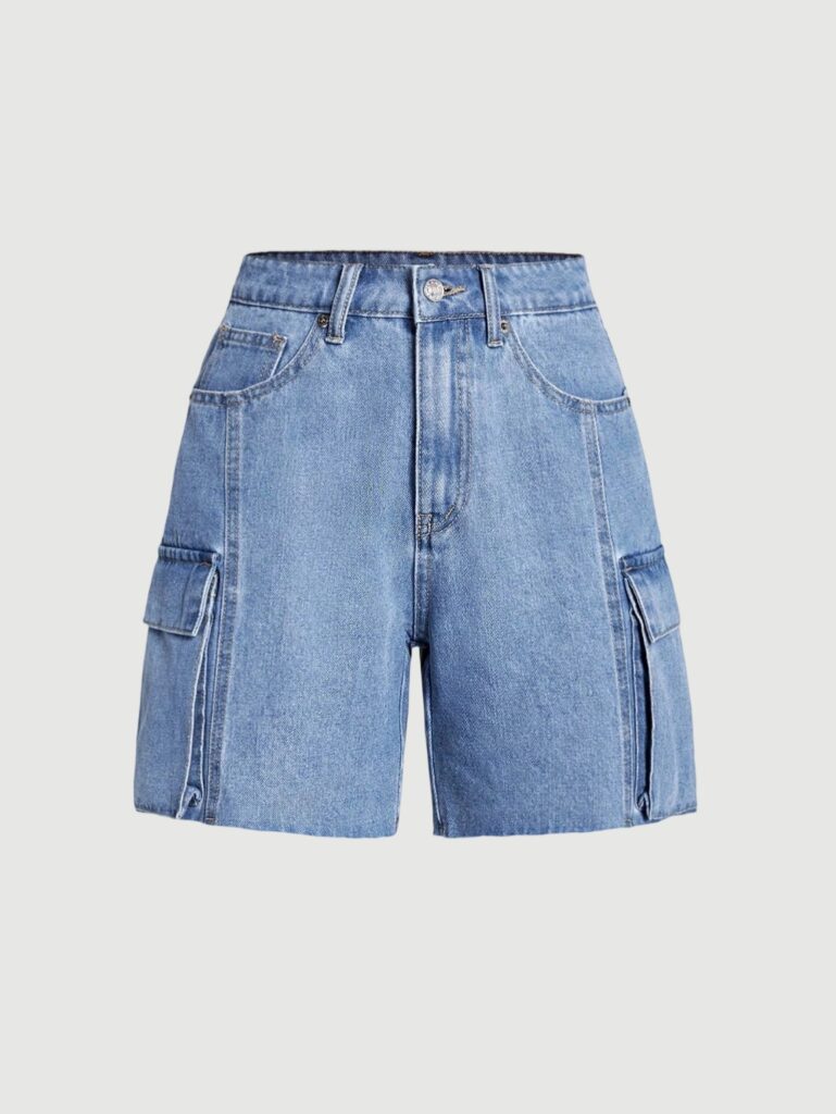Women's Flap Pocket Side Straight Leg Light Wash Denim Shorts