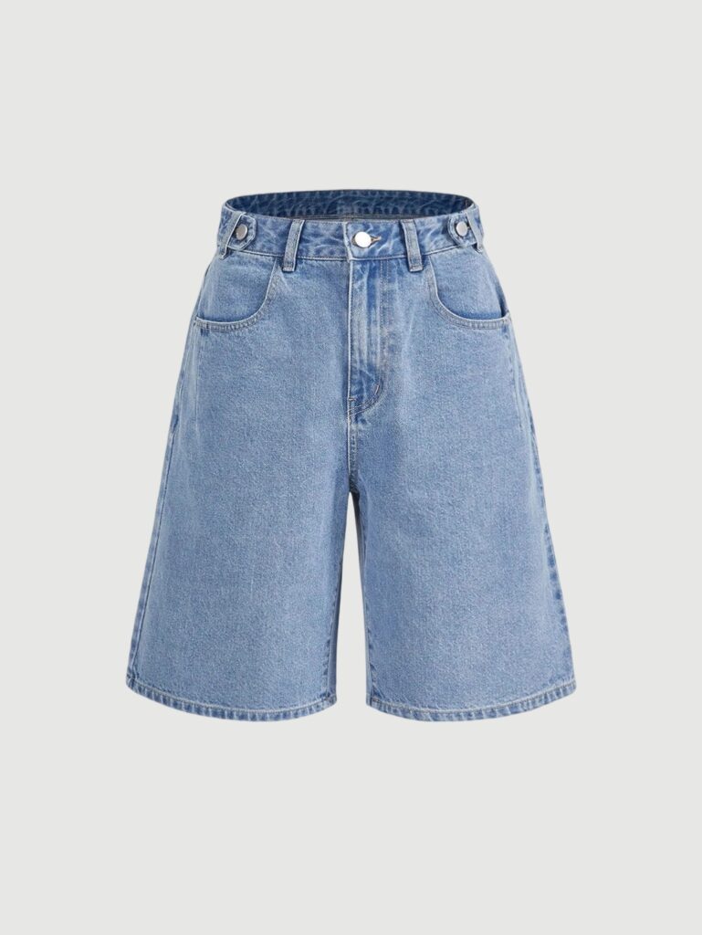 Women's High Waisted Solid Bermuda Wide Leg Short Denim