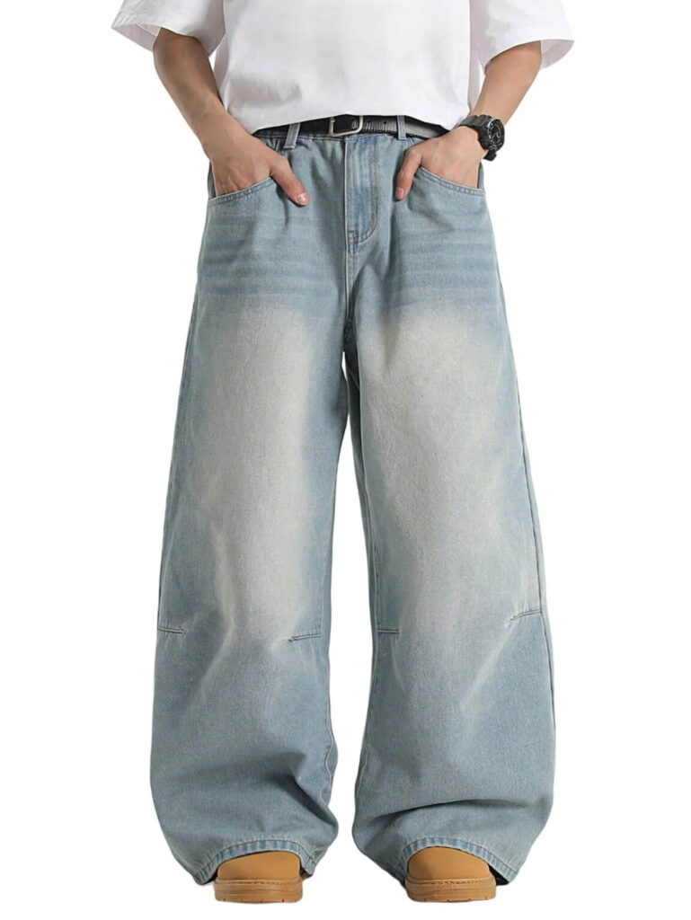 Casual Vintage Wash Light Blue Straight Leg Loose Fit Men’s Jeans