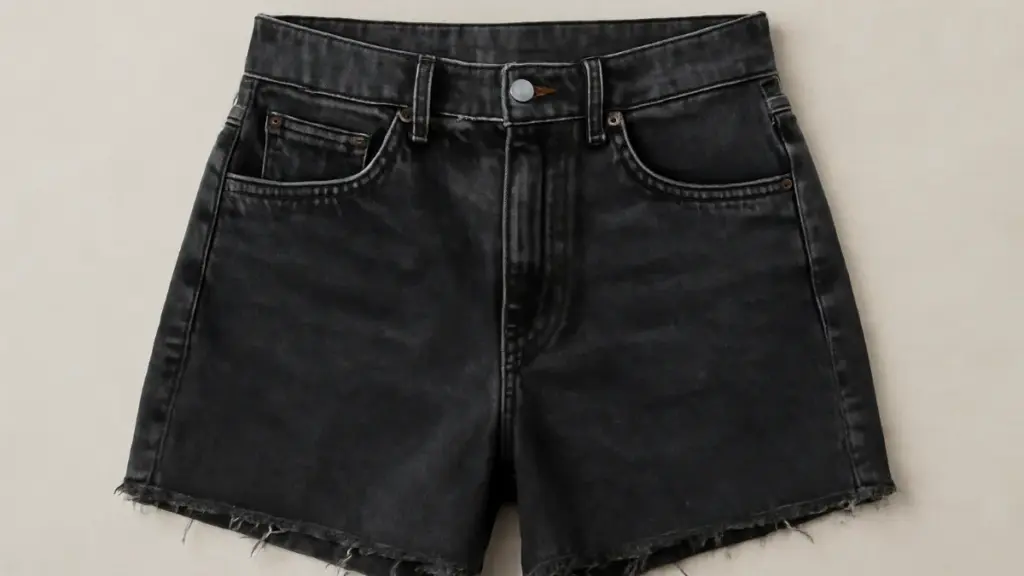 faded black denim short