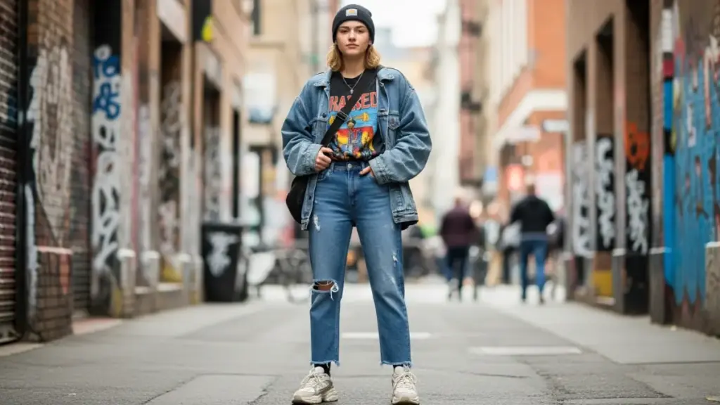 American style denim jeans woman