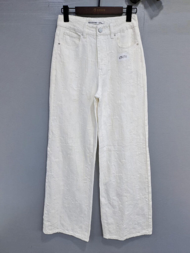 LYFJ711 Women's Cream Textured High Waist Wide Leg Jeans