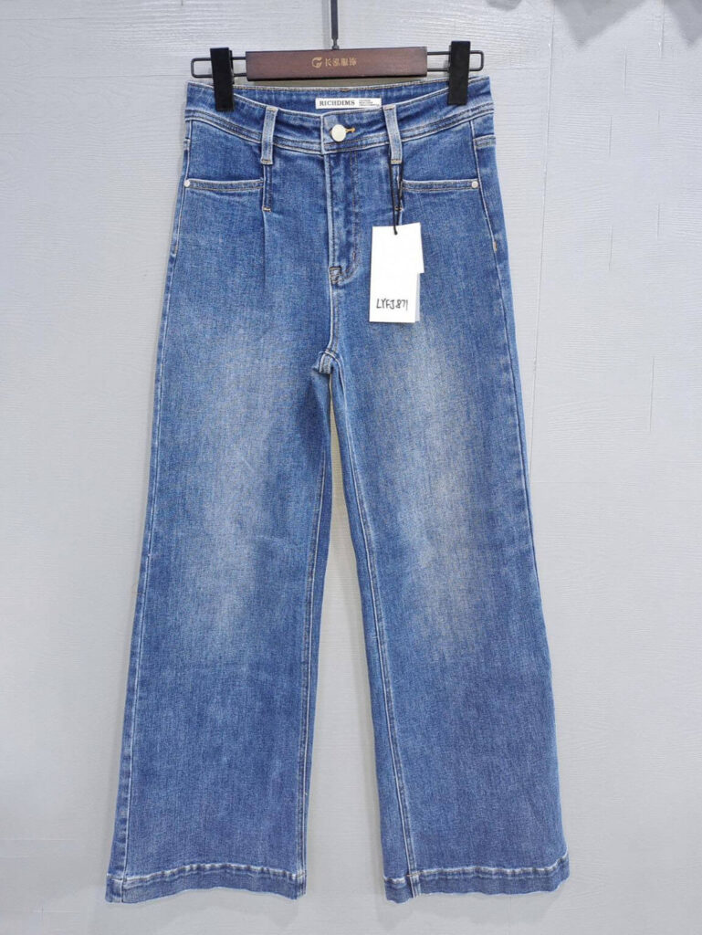 LYFJ871 Women's Vintage Modern Style Blue High Rise Wide Leg Jeans